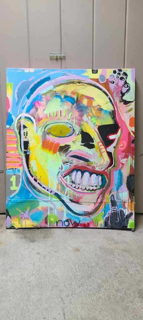 Vivid yellow and blue painted head