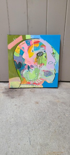 Bright green and blue abstracted profile