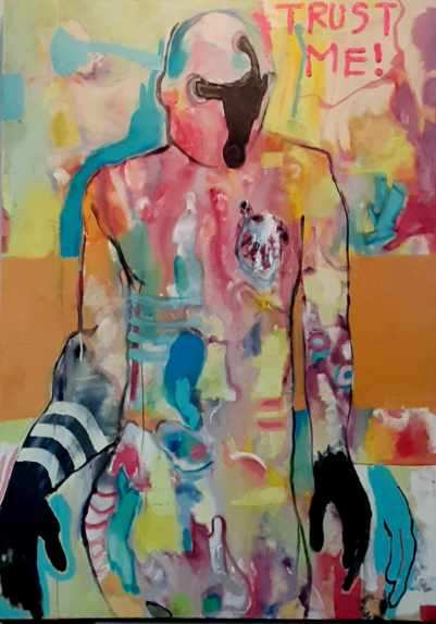 Painted figure with handwritten Trust Me text